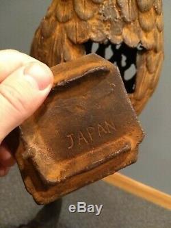 Rare VTG Antique Japanese Cast Iron Owl Lantern Sitting On Branch Stand Metal