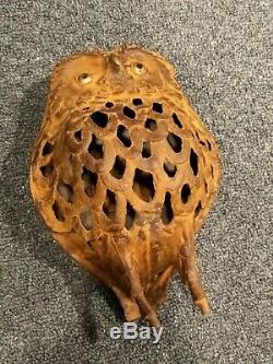 Rare VTG Antique Japanese Cast Iron Owl Lantern Sitting On Branch Stand Metal