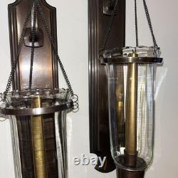 Rare Vintage Colonial-style Brass Bronze hanging Lantern Wall Sconces Beautiful