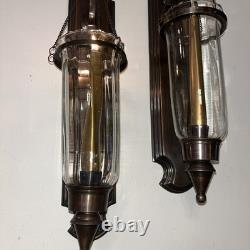 Rare Vintage Colonial-style Brass Bronze hanging Lantern Wall Sconces Beautiful
