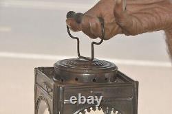 Rare Vintage Early Iron Candle Lamp/Lantern With Glass Panels, Collectible