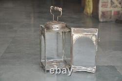 Rare Vintage Early Iron Candle Lamp/Lantern With Glass Panels, Collectible