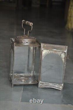 Rare Vintage Early Iron Candle Lamp/Lantern With Glass Panels, Collectible