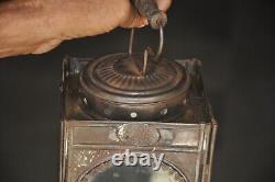 Rare Vintage Early Iron Candle Lamp/Lantern With Glass Panels, Collectible