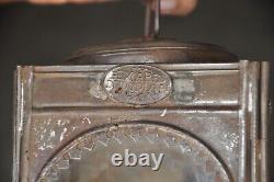 Rare Vintage Early Iron Candle Lamp/Lantern With Glass Panels, Collectible