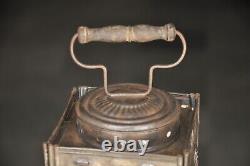 Rare Vintage Early Iron Candle Lamp/Lantern With Glass Panels, Collectible