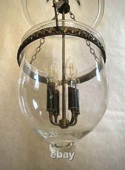 Rare Vtg Large 4-Lights Bell Jar Lantern Pendant Chandelier Brass Clear Glass