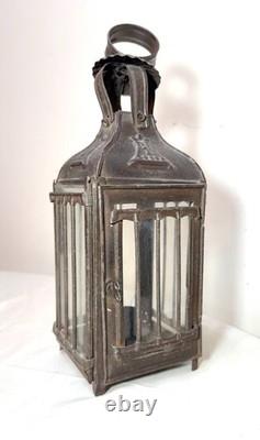 Rare antique early 19th century French #1 steel glass candle holder lantern