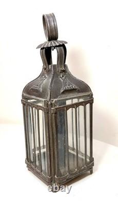 Rare antique early 19th century French #1 steel glass candle holder lantern