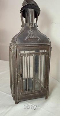 Rare antique early 19th century French #1 steel glass candle holder lantern