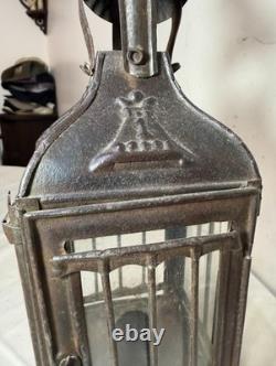 Rare antique early 19th century French #1 steel glass candle holder lantern