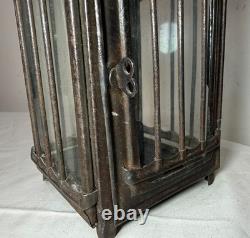 Rare antique early 19th century French #1 steel glass candle holder lantern