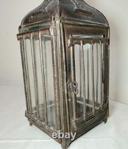 Rare antique early 19th century French #1 steel glass candle holder lantern
