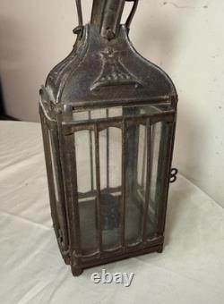 Rare antique early 19th century French #1 steel glass candle holder lantern