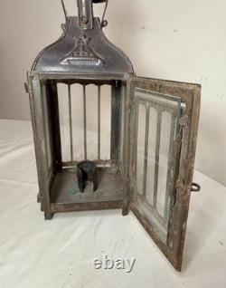 Rare antique early 19th century French #1 steel glass candle holder lantern