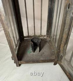 Rare antique early 19th century French #1 steel glass candle holder lantern