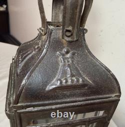 Rare antique early 19th century French #1 steel glass candle holder lantern