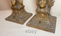 Rare pair antique Indian Chief native ornate figural boudoir table lantern lamps