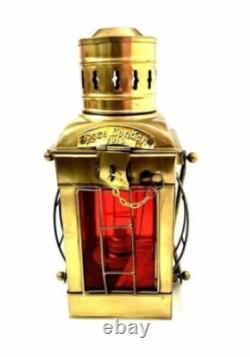 Red Oil Lamp Ship Lantern Antique Vintage Maritime Brass Boat Nautical Handmade