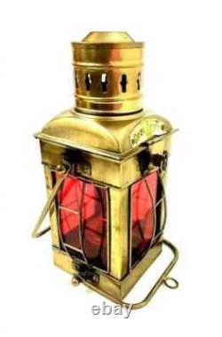 Red Oil Lamp Ship Lantern Antique Vintage Maritime Brass Boat Nautical Handmade