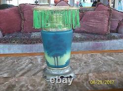 Reversed Painted Rare Antique Oil Lamp Landscape Design Made In Us Of America