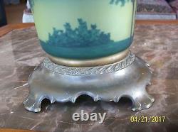 Reversed Painted Rare Antique Oil Lamp Landscape Design Made In Us Of America