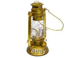 Rustic Antique Brass Lantern Lamp with Glass Enclosure Vintage- Inspired Décor