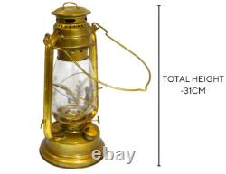 Rustic Antique Brass Lantern Lamp with Glass Enclosure Vintage- Inspired Décor