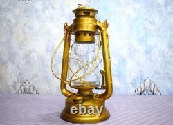 Rustic Antique Brass Lantern Lamp with Glass Enclosure Vintage- Inspired Décor