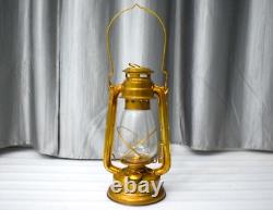 Rustic Antique Brass Lantern Lamp with Glass Enclosure Vintage- Inspired Décor