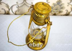 Rustic Antique Brass Lantern Lamp with Glass Enclosure Vintage- Inspired Décor