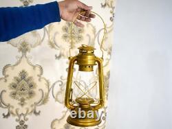 Rustic Antique Brass Lantern Lamp with Glass Enclosure Vintage- Inspired Décor