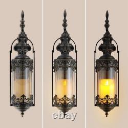 Rustic Candle Sconce with Glass Vintage Antique Gothic Hanging Lantern Candle