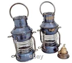 SET OF 2 Pair of Vintage Nautical Oil Lanterns With Weathered Removable Burners
