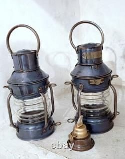 SET OF 2 Pair of Vintage Nautical Oil Lanterns With Weathered Removable Burners