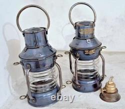 SET OF 2 Pair of Vintage Nautical Oil Lanterns With Weathered Removable Burners