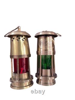 Set Of 2 Antique Brass Minor Lamp, 6 Oil Lantern Vintage Ship Hanging Lantern, Ma
