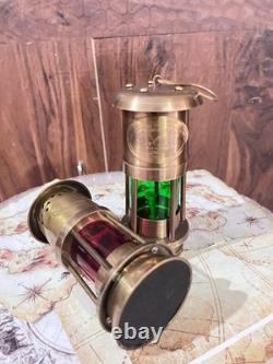 Set Of 2 Antique Brass Minor Lamp, 6 Oil Lantern Vintage Ship Hanging Lantern, Ma