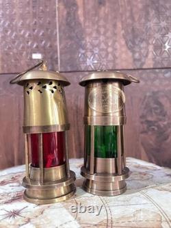 Set Of 2 Antique Brass Minor Lamp, 6 Oil Lantern Vintage Ship Hanging Lantern, Ma