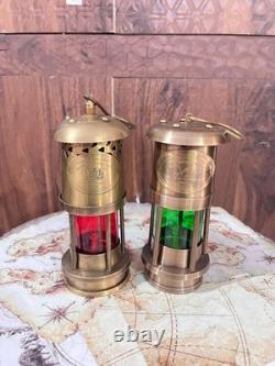 Set Of 2 Antique Brass Minor Lamp, 6 Oil Lantern Vintage Ship Hanging Lantern, Ma