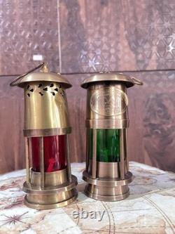 Set Of 2 Antique Brass Minor Lamp, 6 Oil Lantern Vintage Ship Hanging Lantern, Ma