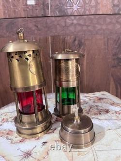 Set Of 2 Antique Brass Minor Lamp, 6 Oil Lantern Vintage Ship Hanging Lantern, Ma