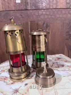Set Of 2 Antique Brass Minor Lamp, 6 Oil Lantern Vintage Ship Hanging Lantern, Ma