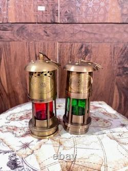 Set Of 2 Antique Brass Minor Lamp, 6 Oil Lantern Vintage Ship Hanging Lantern, Ma