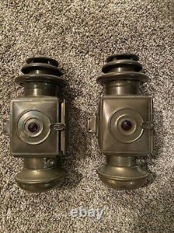 Set Of 2 Antique Ford Brass Oil Side Lamp Lantern 12x4.5