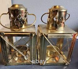 Set Of 2 Antique Nautical Ship Lanterns-Hangable Vintage Brass Candle Lantern