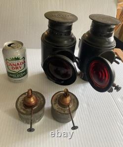 Set Of 2 Vintage Dietz Antique Buggy Carriage Auto Lantern OEM Red Lens