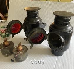 Set Of 2 Vintage Dietz Antique Buggy Carriage Auto Lantern OEM Red Lens