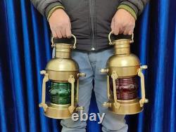 Set of 2 Antique Anchor Oil Lamp, Vintage Marine Lantern, Nautical Ship Oil Lamp