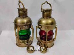 Set of 2 Antique Anchor Oil Lamp Vintage Marine Lantern, Nautical Ship Oil Lamp